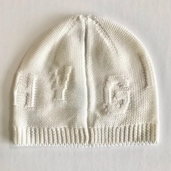 Givenchy Tonal Raised Logo Jacquard Knit Wool Beanie Hat Cream Off White NWT - Picture 2 of 15